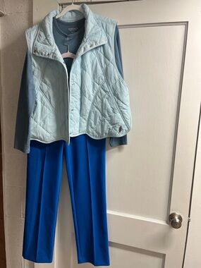 3 pc Rachel Zoe Royal Blue Pants/long sleeve gray top/light blue vest